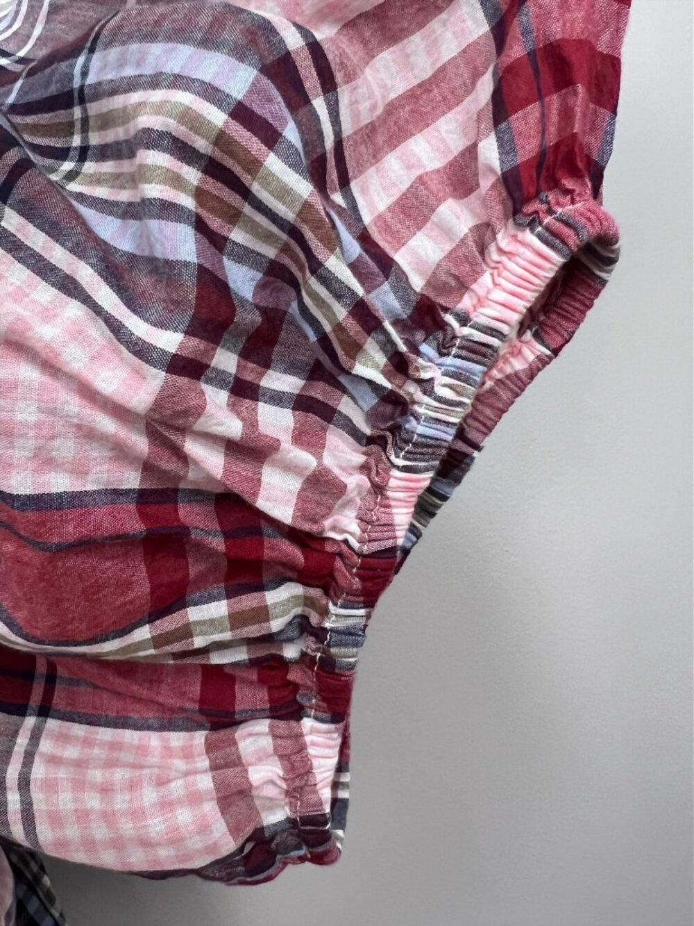 Lane Bryant Plaid Peasant Blouse Size 28 Pink Burgundy Button Front Cotton Modal - Picture 4 of 7